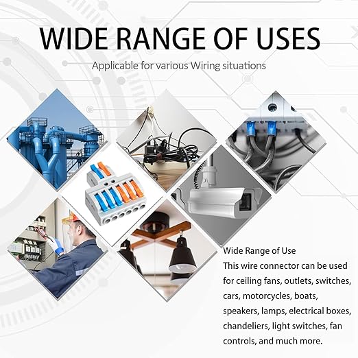 10PCS Lever Wire Connectors, Quick Wiring Cable Connectors, Compact Push-in Conductor Terminal Block (10PCS 2 in 6 Out)