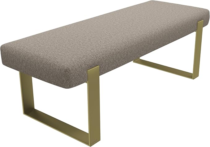 VANT Upholstered Bed Bench - Faux Merino Wool Brown - Burnished Brass - Contemporary Modern, Bedroom Bench Seat, Hallway, or Entryway