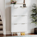 VINGLI White Fluted Shoe Storage Cabinet for Entryway with 3 Flip Drawers, Narrow Shoe Organizer with Fluted Panel, Modern Freestanding Wood Shoe Cabinet for Foyer, Hallway (White, 3 Flip Drawers)