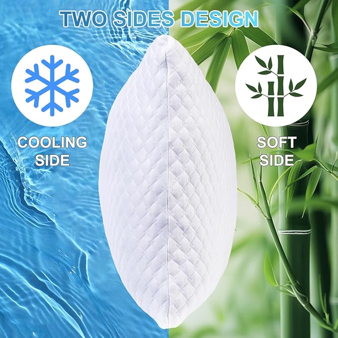 NTCOCO Cooling Bed Pillows for Sleeping Shredded Memory Foam Adjustable Gel for Side Stomach Back Sleepers Washable Removable Cover Standard Size Pack of 2