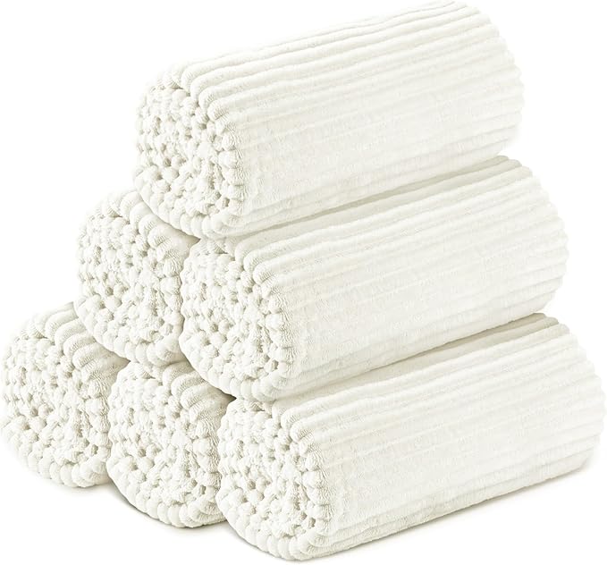 Buryeah 6 Pcs Flannel Throw Blanket Bulk 50 x 60 in Sleepover Blanket Outdoor Wedding Throw Lightweight, Oeko-tex Standard 100 Certified for Sofa Homeless Gifts (White)