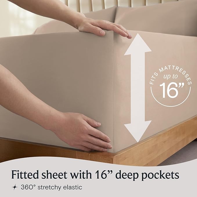 LuxClub 5 PC Split King Sheet Set, Deep Pockets Wrinkle Free Cooling Bed Sheets Hotel Bedding for Women, Men, Includes 2 Fitted Sheet, 1 Flat Sheet and 2 PillowcasesSoft Light Khaki