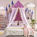 Kertnic 31.5inch Large Dome Bed Canopy for Girls, Double Layer Dreamy Ruffle Princess Canopy, Bedroom Hanging Tent Kids Reading Nook Canopies,Full Queen Bed Canopy Curtain (Dark Magenta-Purple)