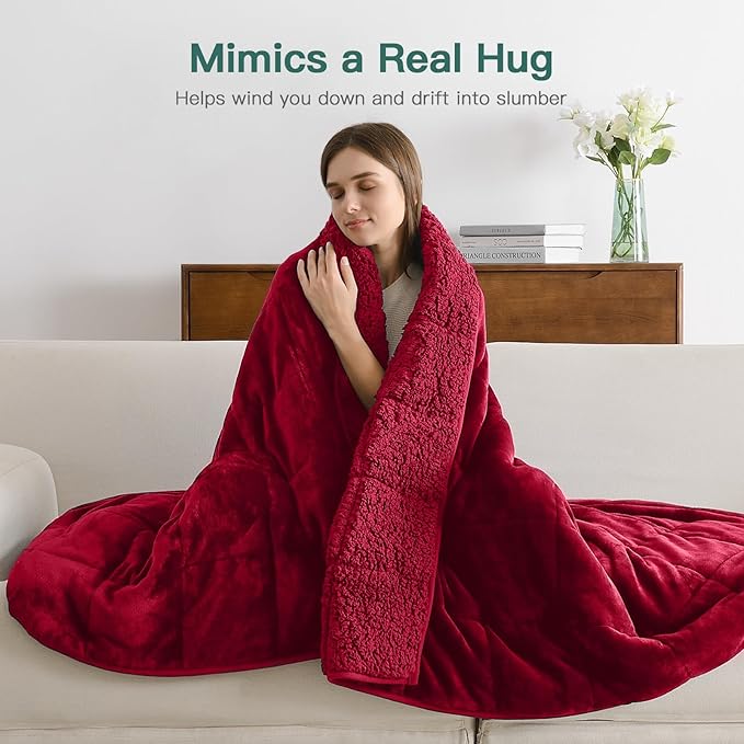 Lofus Weighted Blanket for Adults(20 lbs, 60" x 80"), Queen Size Heavy Blanket Machine Washable, Soft Weighted Blankets for Stress Relief and Sleep Promotion,Burgundy