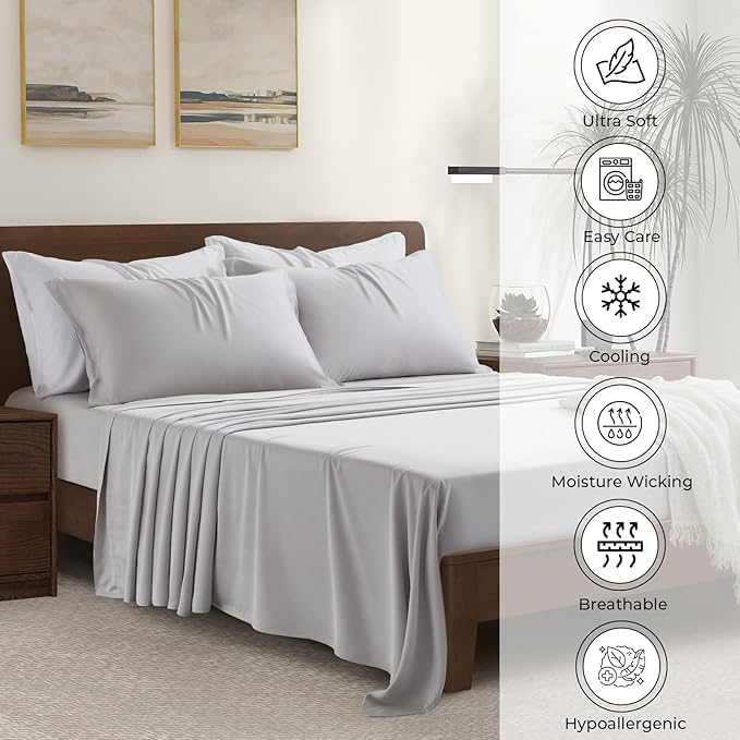 Full Size Sheet Set | 100% Viscose | Organically Grown | Ultra Soft | Cooling Sheets for Hot Sleepers | 17" Deep Pocket [Dove Grey]