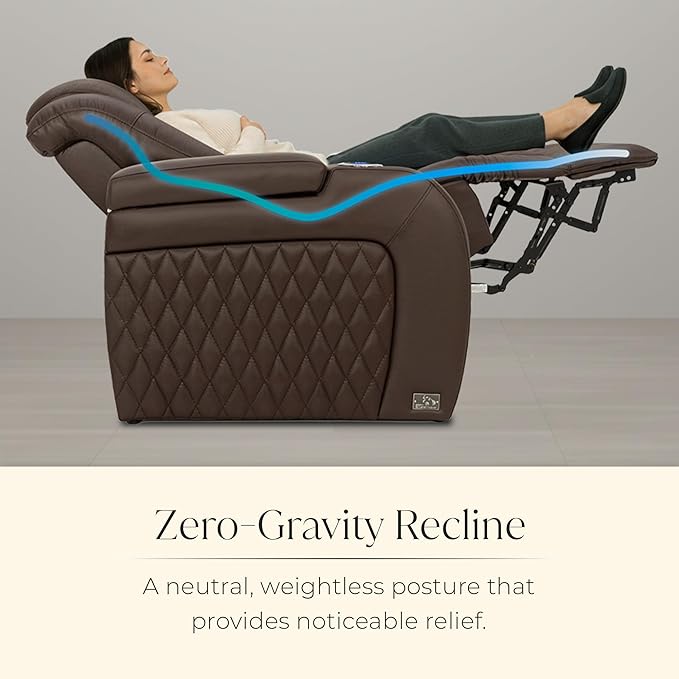 Seatcraft Diamante Zero-Gravity CoolZero Italian Leather Home Theater Seating, Power Headrest, Power Recline, Row of 3 Right Loveseat, Brown