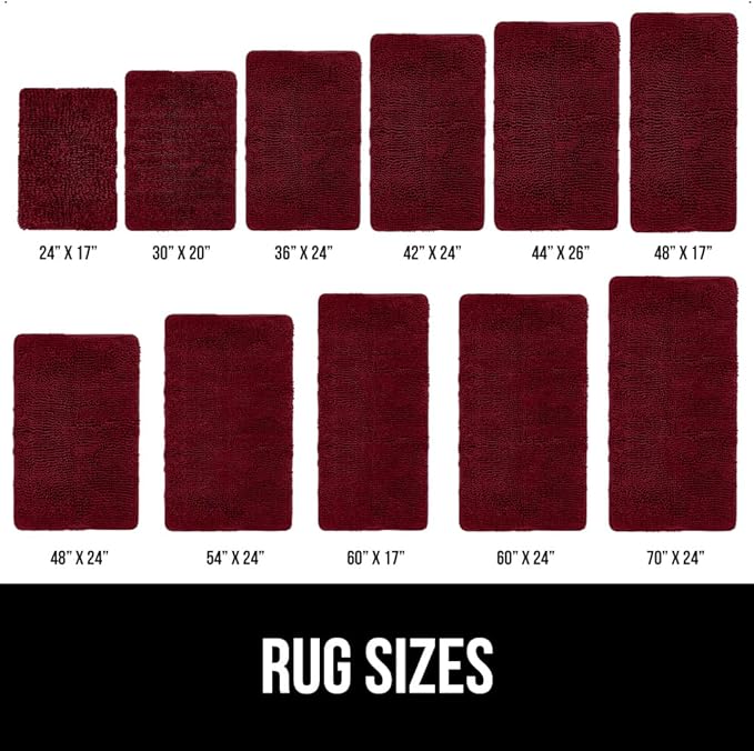 GORILLA GRIP Bath Rug Mat, Soft Absorbent Chenille, Quick Dry Microfiber Mats, Rubber Backing Washable Shower Floor Rugs, Bathmat Runner, US Designed Bathroom Home Decor Accessories 24x17, Burgundy