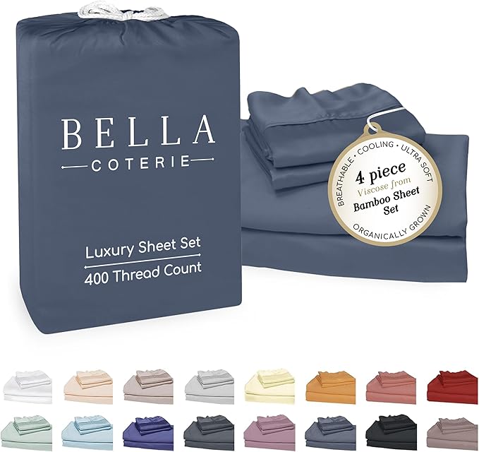 Bella Coterie Luxury Bamboo Viscose 34” Split Top King Size Sheet Set | 1 Fitted Sheet for Sleep Number & Adjustable Beds | 100% Organically Grown | Cooling & Soft | 18” Deep Pocket [Slate Blue]