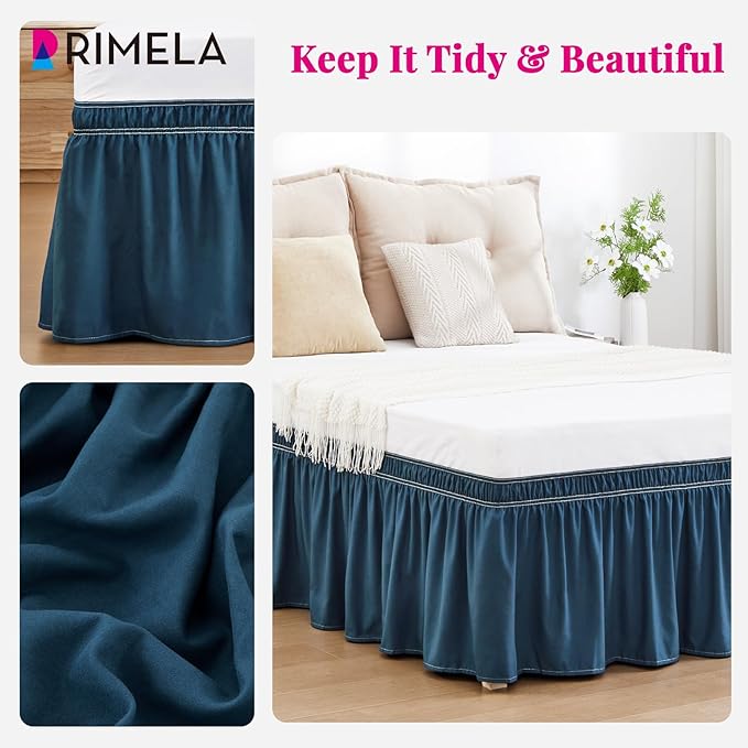 RIMELA Dark Teal Bed Skirt King Size 15 Inch Drop, Wrap Around Elastic Bedskirt, Dust Ruffle for Adjustable Bed Base Machine Washable Easy to Install Bed Skirts