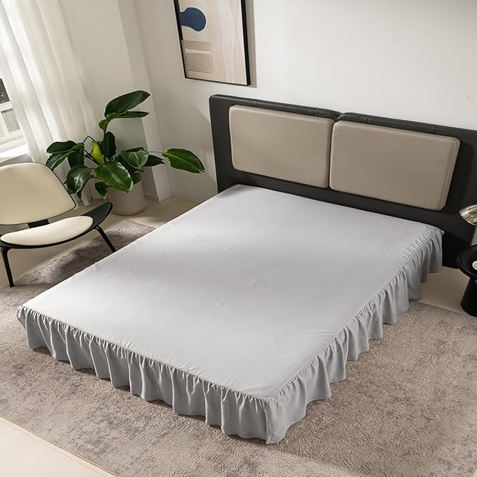 Bed Skirt Queen Size Ruffled Bed Skirt with Split Corners, Queen Bed Skirt 18 Inch Drop, TSUTOMI Queen Size Bed Skirt Light Grey for Ruffled Bed Skirt with Split Corners, Bed Skirt Queen Size