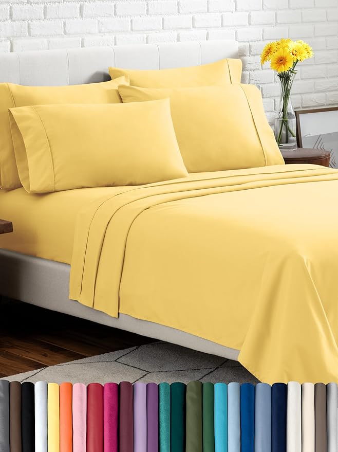 Bare Home Hotel Luxury Twin XL Sheet Set, Extra Soft - 4 Piece Set - Deep Pockets - Easy Fit - Cooling & Breathable - Wrinkle, Fade, Stain Resistant - Includes 2 Pillowcases (Twin XL, Lemon Drop)