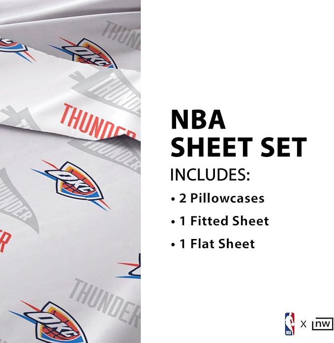 Northwest Officially Licensed Oklahoma City Thunder NBA Full Size Sheet Set – Soft Team Logo Bedding for Dorms, Bedrooms, Fan Caves & Game Day Style