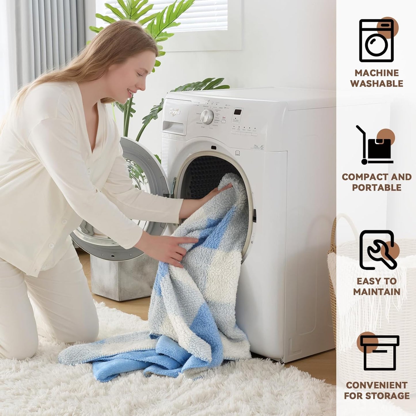 LURKA Checkered Sherpa Fleece Throw Blanket - Extra Thick and Warm Winter Soft Fuzzy Plush Blanket for Couches, Beds & Pets, Glacier, 50x60 Inches