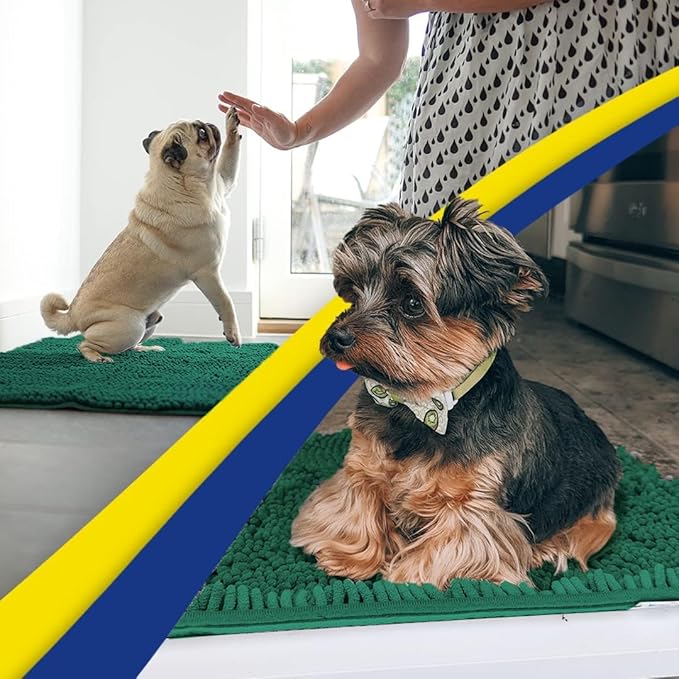 Muddy Mat® | Super Absorbent Door Mat Indoor, Microfiber Quick Dry Chenille Entryway Rug, Non-Slip Front Door Mat, Indoor Mats for Entryway, Machine Washable Pet Rug, Dark Green 24" x 72"