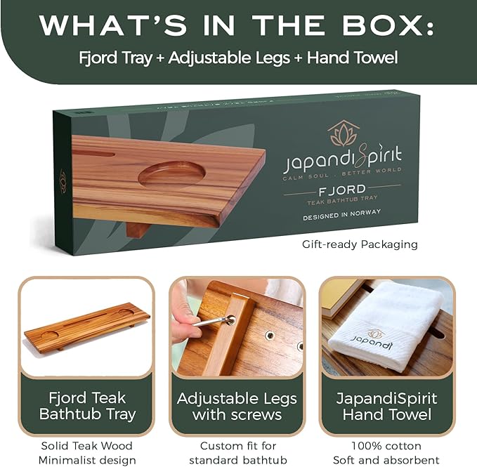 Superior Teak Bath Tub Tray Wood for Small Tubs - Adjustable Bathtub Table Tray - Sustainable Minimalist Bathtub Shelf Across Tub - Anti-Slip Bathroom Accessories Holders for Tub 29" in.