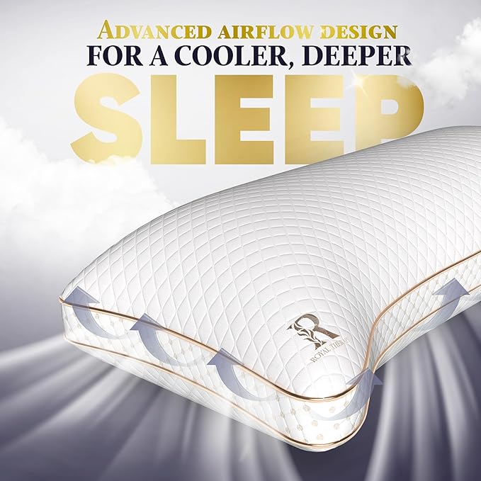 Royal Therapy 4-Pack Adjustable Queen Pillows, Shredded Memory Foam Pillows Queen Size Set, Cooling Pillow Bed Pillow Firm Pillow Foam Side Sleepers