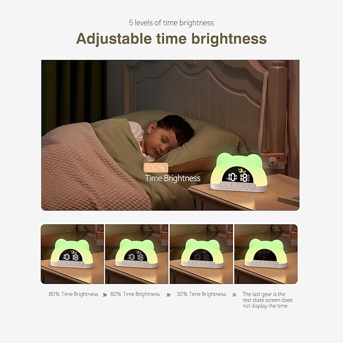 LED Alarm Clock, Little Bear Alarm Clock, Sleep Training Clock for Toddlers with 11 Colors Night Light for Bedroom, Sound Machine, Birthday Gift for Boys Girls