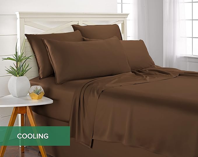 Pure Bamboo Split King Sheets, Genuine 100% Organic Viscose Derived from Bamboo Bed Sheet Set, Soft & Cooling, Double Stitching, 2 Fitted Sheets (Split King, Coconut Husk)