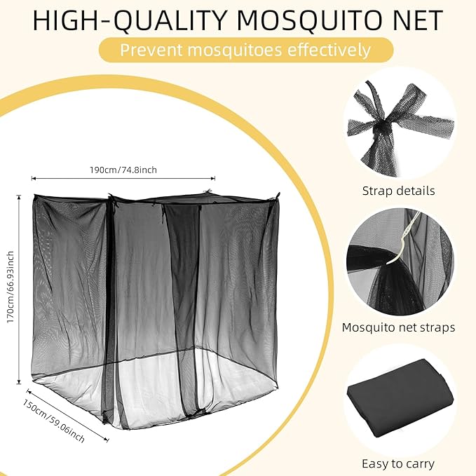4 Corners Mosquito Net for Mosquiteros para Camas Bed Canopies Netting Bed Drapes Rectangular Mosquito Mesh for Camping Home Outdoor Travel(Black,L75 X W59 X H67 Inch,1 Opening)