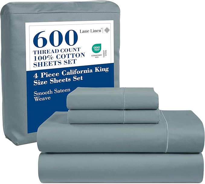 LANE LINEN 600 Thread Count 100% Cotton California King Sheet Sets, Fully Elasticized Reinforced Seams Fade Resistant Cal King Sheets, Ultra Soft & Comfy Sustainably Produced - French Blue