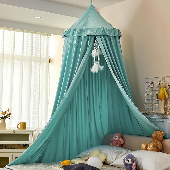 dix-rainbow Princess Decor Canopy for Kids Bed, Soft and Durable Bed Canopy for Girls Room Tent Canopy Dreamy Mosquito Net Bedding, Children Reading Nook Canopies Indoor (Green)