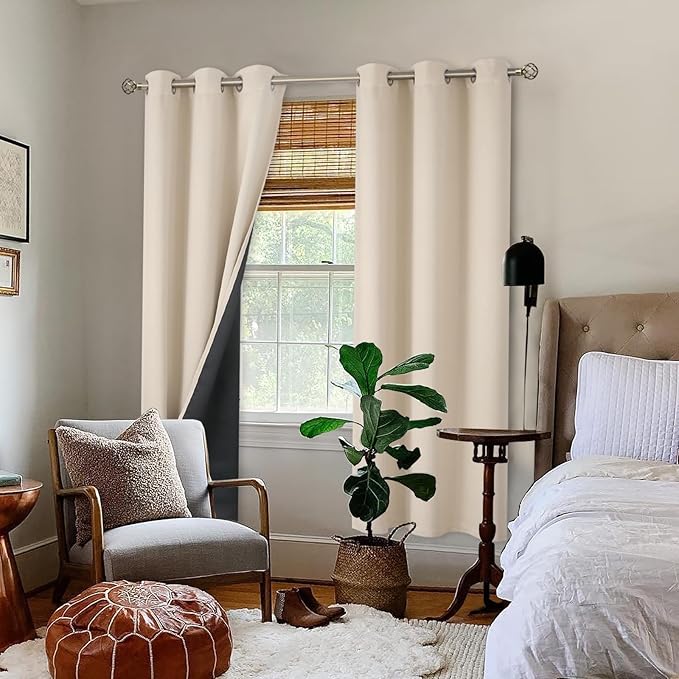 BGment Thermal Insulated 100% Blackout Curtains 72 Inch Length 2 Panels, Total Light Blocking Curtains for Bedroom, Grommet Window Drapes with Thick Black Liner, 42 Inch Wide Each Panel, Champagne