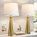 Seealle Modern Table Lamps Set of 2 - Touch Bedside Lamp for Nightstand with Dual USB C+A,3-Way Dimmable Coppery Nightstand Lamps for Living Room Bedroom End Table with White Shade(Bulb Included)