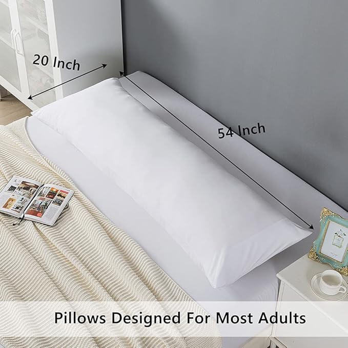 ELNIDO QUEEN Body Pillow with Pillowcase - Soft Long Bed Pillow for Adults - Breathable Full Body Pillow Insert for Sleeping, 20x54inches - White