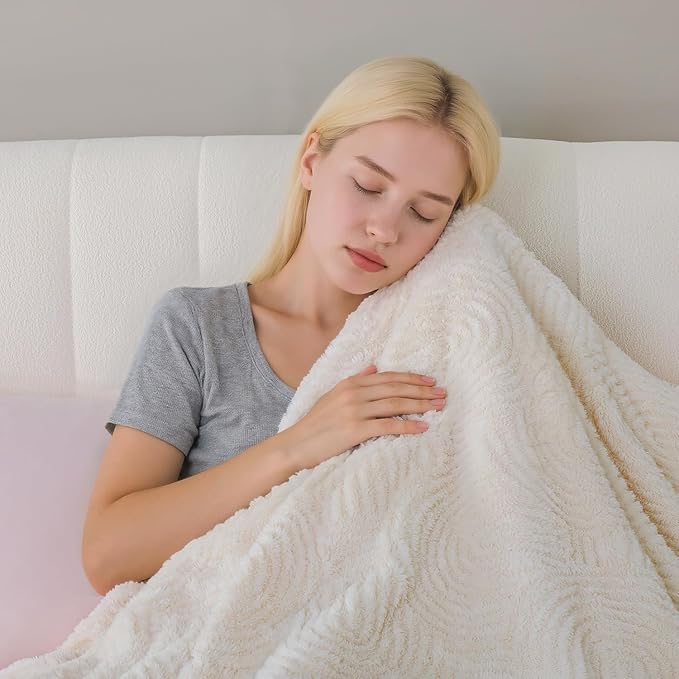 Heated Blanket Queen Size - 84"x90" Cozy Soft Jacquard Heating Blanket with 4 Heat Levels & 10 Hours Auto-Off, Jacquard Fleece, Overheating Protection, Warm Gifts, Cream