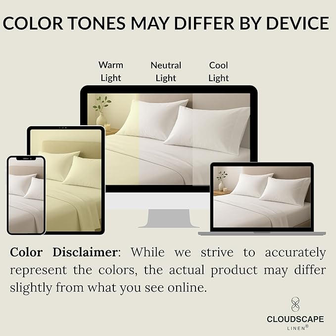Cloud Scape Linen 100% Egyptian Cotton Sheets for Queen Size Bed, 400 Thread Count, 4 Pieces Bedding Set, Hotel Quality, Silky Soft, Deep Pockets up to 17”, White