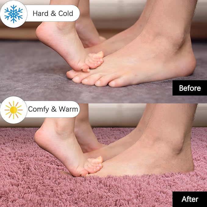 Fluffy Rugs for Living Room, 9x12 Feet Blush Shag Rug for Bedroom Girls Room, Soft Large Fuzzy Plush Carpet for Home Decor