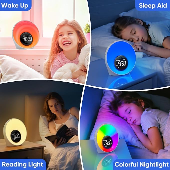 Wake Up Light Sunrise Alarm Clock - Sunrise Simulation & White Noise Machine with 30 Soothing Sounds, 14 Color Dimmable Night Light, Dual Alarms for Heavy Sleepers/Adults/Kids, Digital Clock Timer
