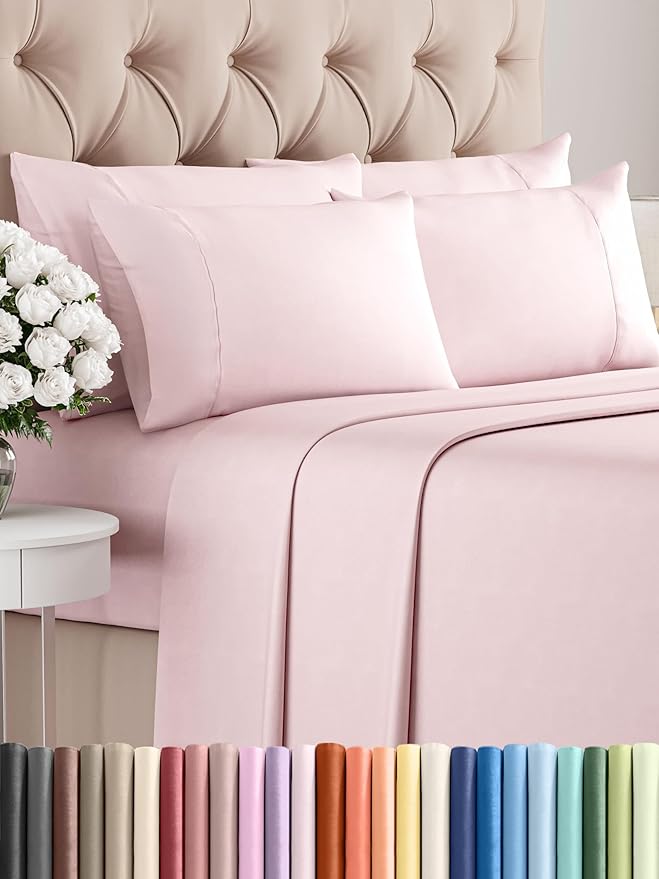 Cal King 6 Piece Sheet Set - Cooling & Breathable - Hotel Luxury Bedding, Includes Fitted Sheet for Women, Men, Kids & Teens - 1 Flat, 1 Fitted Sheet, 4 Pillowcases w/Deep Pockets - Lavender Pink