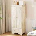 VINGLI Solid Wood Wardrobe Closet, Unfinished Natural Rubber Wood Armoire Color DIY, Wooden Wardrobe Closet with Doors and Drawers, Real Wooden Armoire for Hanging Clothes