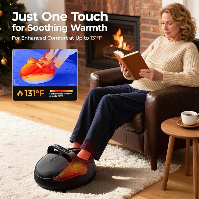 Foot Massager with Heat - Shiatsu Kneading & Rolling Compression, 5 Massage Modes with Adjustable Intensity, Fits Up to Size 13, Home Relaxation Gift