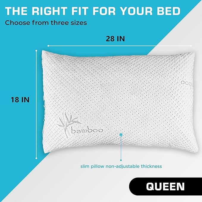 Xtreme Comforts Memory Foam Pillows Made in The USA - Queen Size, Slim Cooling Pillow for Sleeping on Side, Back & Stomach - Firm and Soft Bed Pillows
