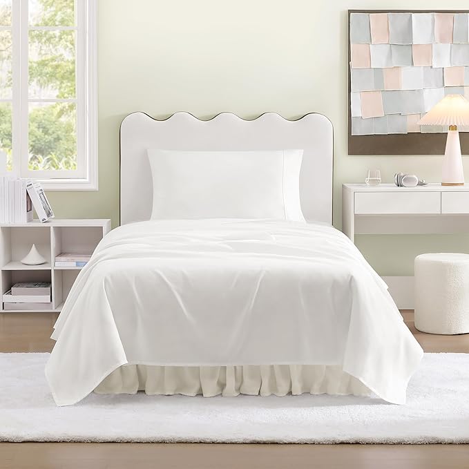 UGG Twin Sheet Set, 3-Piece Luxury Cooling Twin Sheets Set, Deep Pockets, Premium Bedding with 1 Pillow Sham, Machine Washable, for Dorm Essentials & College Bedding, White (Hedi)
