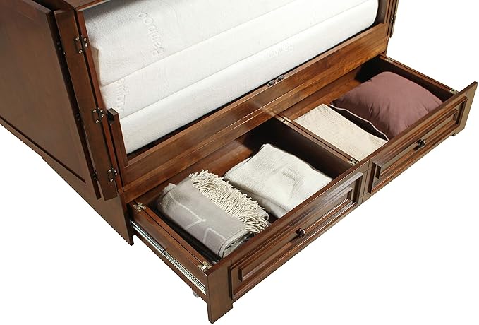 Emurphybed Paradiseo Murphy Cabinet Chest Bed with Charging Station 6 Inch, Queen (Tobacco)