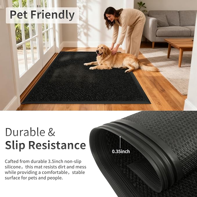 2ft x 2ft Front Door Mat Indoor Outdoor Entrance, Commercial Heavy Duty Entryway Matt, Non-Slip Rubber Backing Low Profile Doormat, Waterproof Dirt Trapper Welcome Mat for High Traffic Area