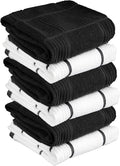 T-fal Solid & Checked Parquet Kitchen Towels: Highly Absorbent, Super Soft Long Lasting - 100% Cotton, 16"x26" Dish Towels for Cleaning & Drying Dishes, Pans, Glassware, Countertops, 6-Pack, Charcoal