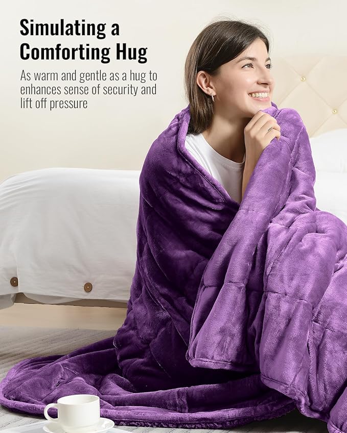 Uttermara Weighted Blanket for Adults, King Size Heavy Blanket with Reversible Soft Shiny Velour Fleece and Cozy Warm Sherpa for Couch Bed, Calming and Relaxing, 60 x 80 inches 20 lbs in Purple
