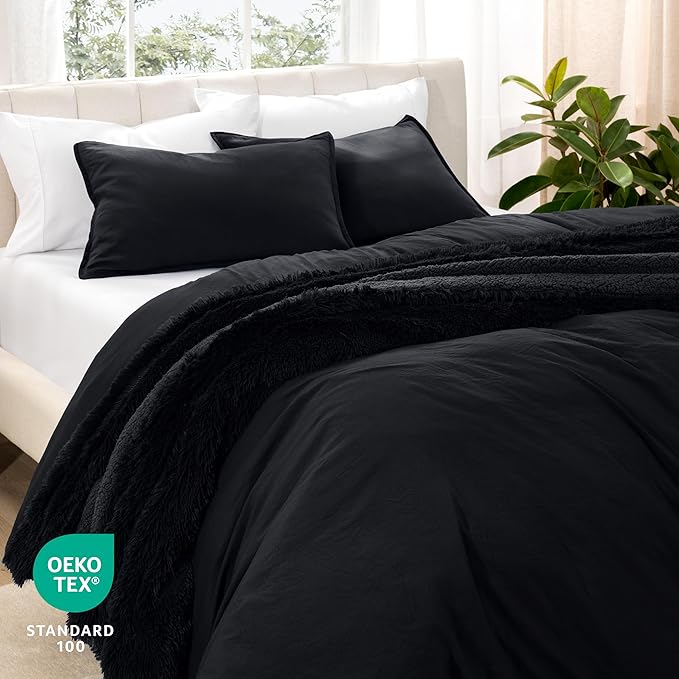 Bare Home Microfiber Duvet Cover Set - Ultra Soft Washed Microfiber - Twin/Twin Extra Long - Linen-Like Look - Easy Care - Breathable Fabric - Our Softest Duvet Cover Set (Twin/Twin XL, Black)