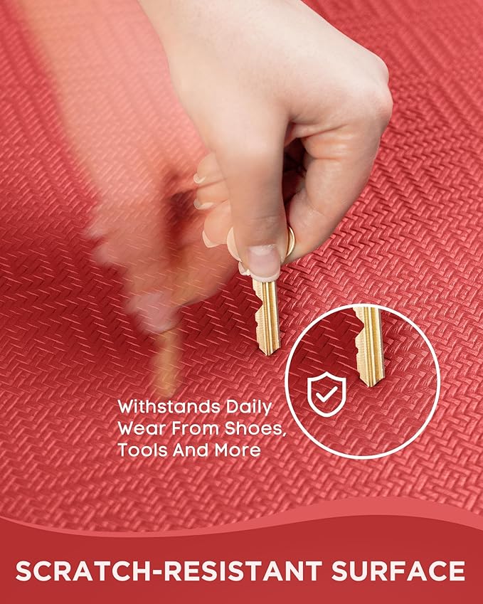 Ophanie Kitchen mats for Floor, 3/4 inch Thick, Kitchen Rugs, 20''x39'' Anti Fatigue Standing Cushioned Mat, Waterproof,Comfort Ergonomic mat for Office, Home, Sink, Red Non-Slip Bottom