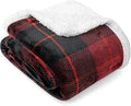 PAVILIA Red Plaid Sherpa Throw Blanket for Couch, Plush Flannel Fleece, Soft Fuzzy Cabin for Sofa Bed, Warm Cozy Winter Gift, 50x60