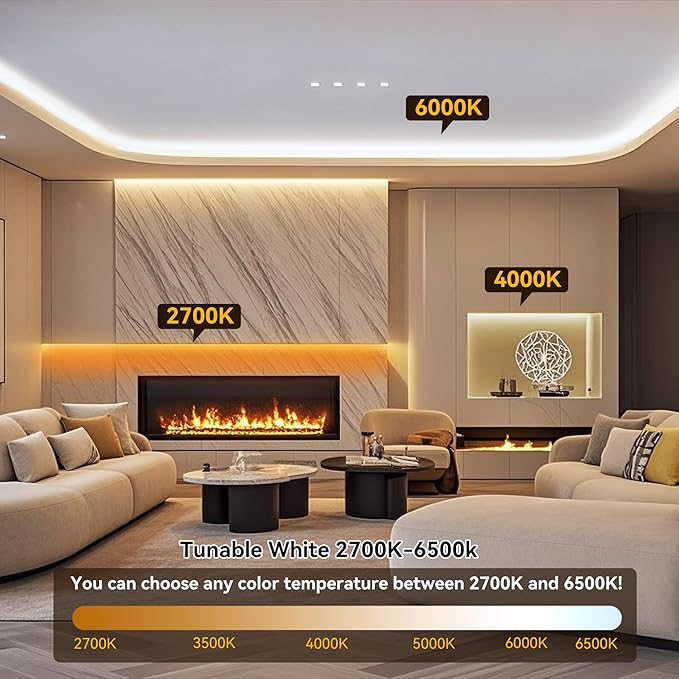COB LED Strip Light,CCT Dimmable Strips Light,2700K-6500K,24ft/7.5m,8mm Wide,CRI90+ 24V LED Strips Kit with Bluetooth APP Control/Music Mode,for Bedroom,Kitchen,DIY Lighting