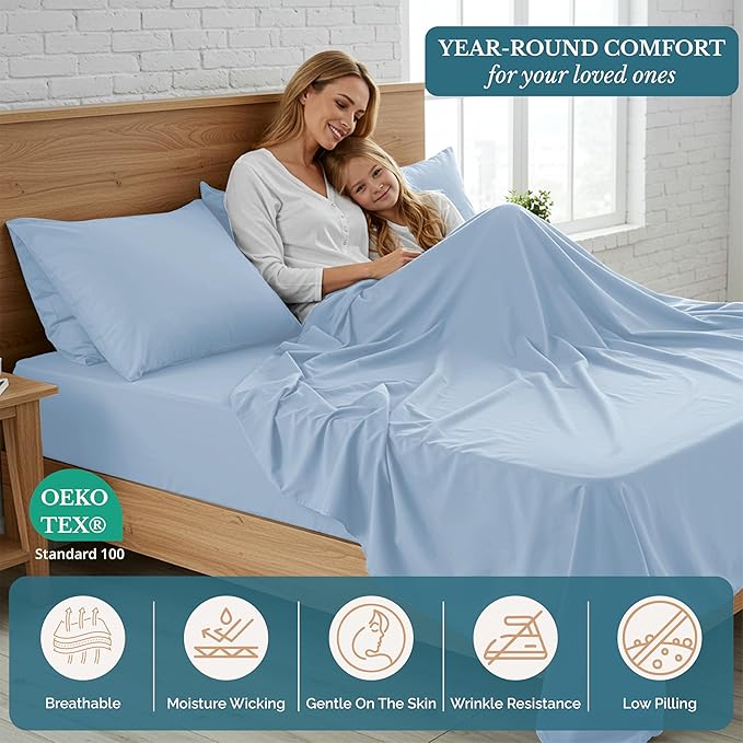 Casa Platino 3 Piece Set Includes Twin Flat Sheet, Fitted Sheet and 1 Pillowcase, Ultra Soft Hydro-Brushed Microfiber, Twin Size Sheets Set with Deep Pockets - French Blue