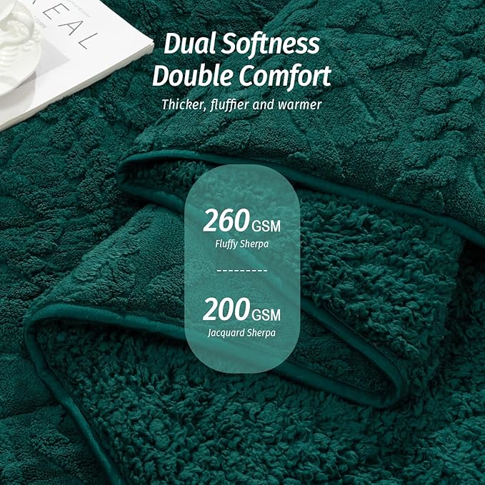 Wemore Weighted Blanket for Adults Twin Size 15 lbs, Dual Sided Soft Fuzzy Jacquard Sherpa Weighted Blankets for Sleeping, Cozy Fluffy Knitted Heavy Blanket for Couch Bed, Green, 48 x 72 inches