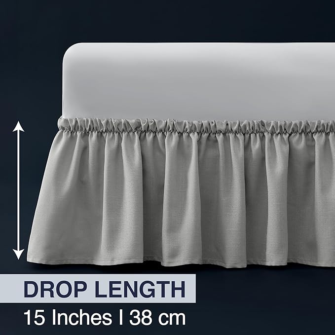 Bed Skirt Twin/Twin XL Bed Skirt Wrap Around Ruffled Box Spring Cover, Easy Install, Washable 15" Drop Elastic Dust Ruffle by Casual Living, 39-inch x 75-inch, Grey