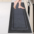 Kitchen Rugs 24" x 84", Non-Slip Machine Washable Kitchen Runner Rugs Floor Mats, Absorbent Comfort Standing Mats for Kitchen, Sink, Laundry and Hallway, Rolled Packaging, Bluish Grey & Charcoal