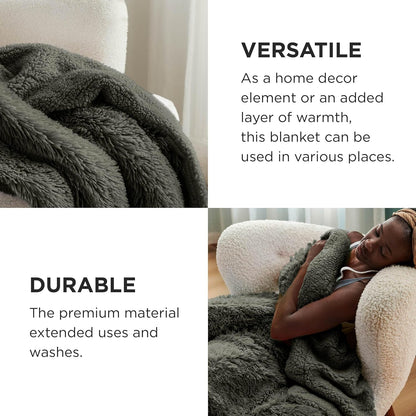 Bedsure GentleSoft Fluffy Olive Green King Size Blanket for Bed, Thick Soft Sherpa Faux Fur Fleece Bedding Fuzzy Plush Winter Warm Heavy Large King Blanket, Cozy Olive Gifts for Men Women, 108x90